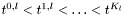 $t^{0,l}<t^{1,l}<\ldots<t^{K_l}$